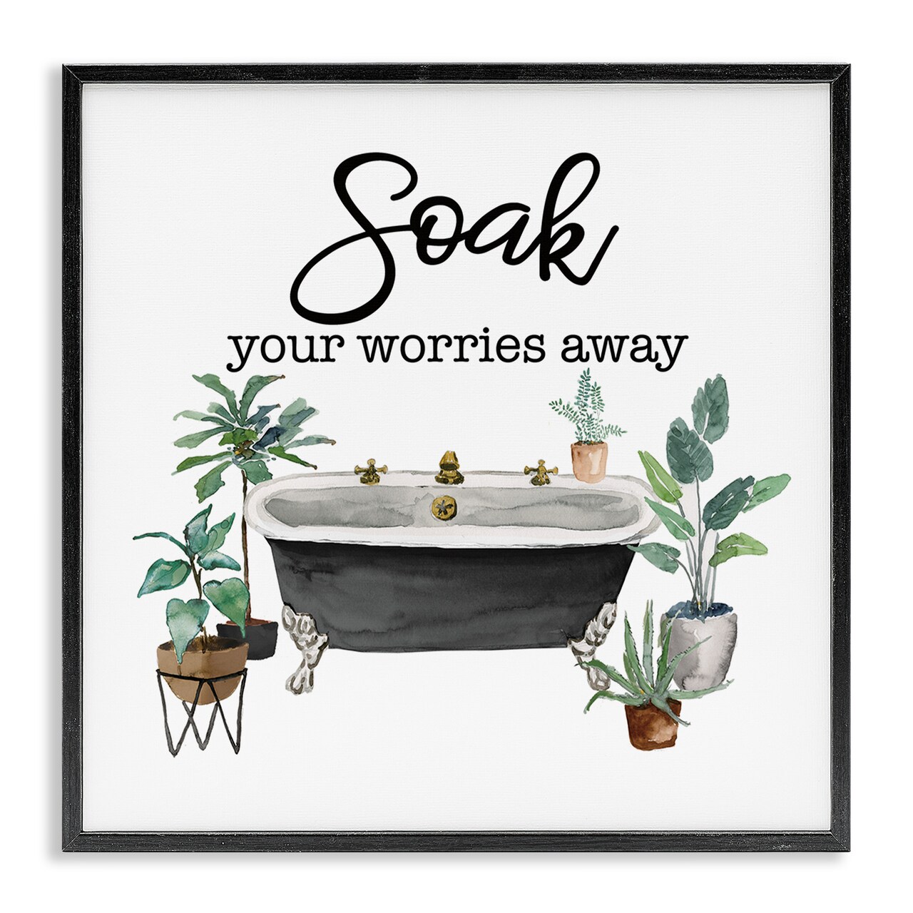 Stupell Industries Soak Worries Away Plants Framed Giclee Wall Art Design by Masey St. Studios